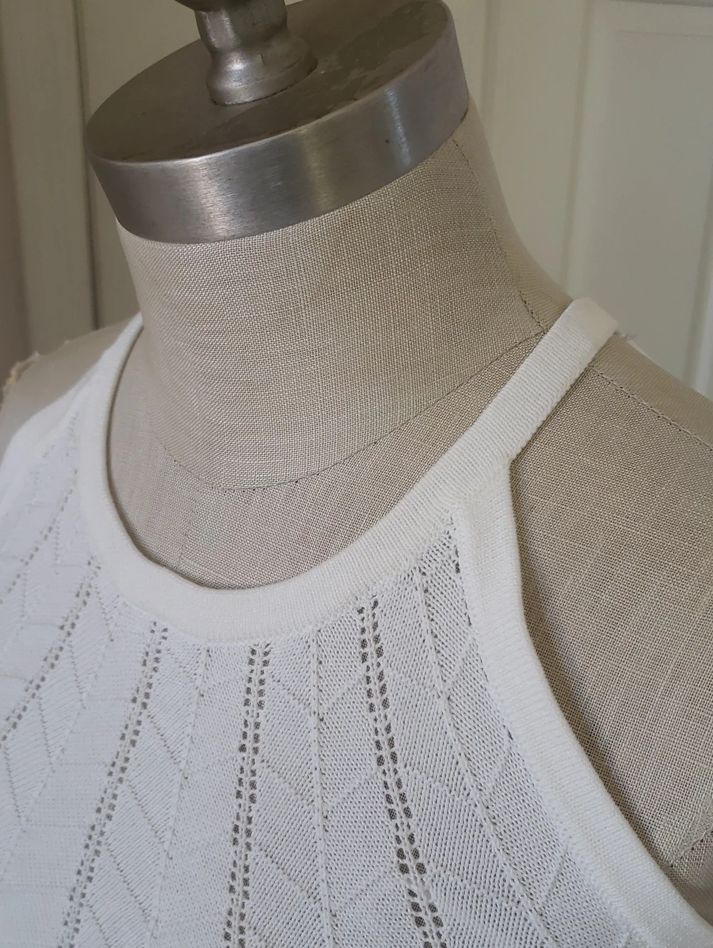 💐 Joie White Cotton Knit Crochet Dress • Chevron Textured Sleeveless Halter XS - Picture 7 of 12
